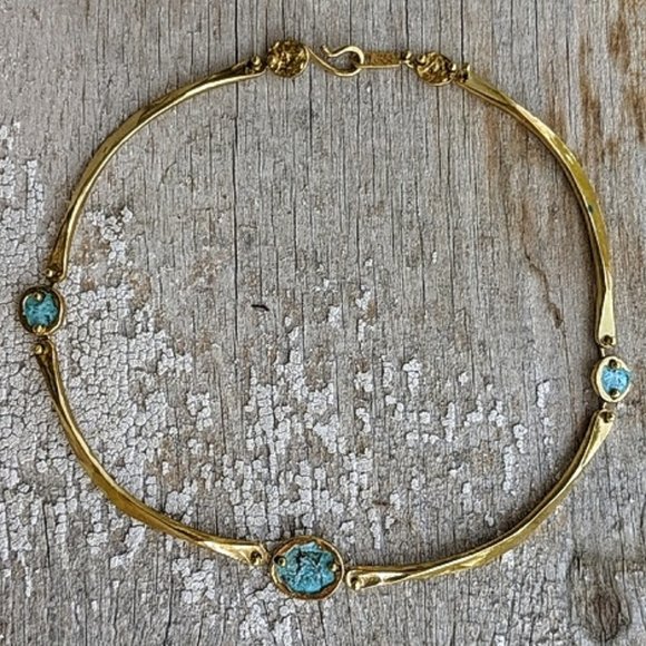 Anne Dick Jewelry - Vintage '70's Anne Dick Brass Verdigris Choker